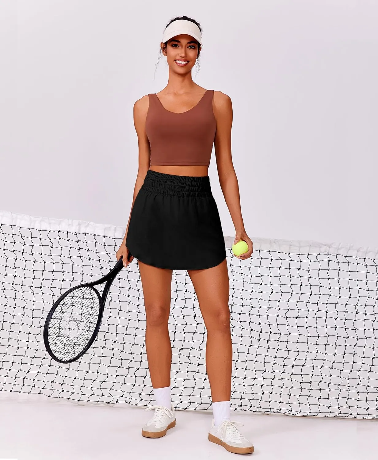 PINSPARK Golf Skirts for Women High Elastic Waisted Athletic Skort 2 Pockets Curved Hem Tennis Skirt for Pickleball Workout