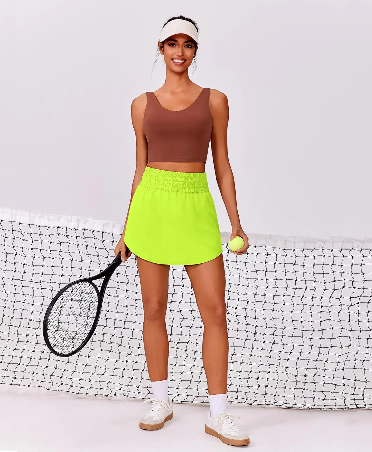 PINSPARK Golf Skirts for Women High Elastic Waisted Athletic Skort 2 Pockets Curved Hem Tennis Skirt for Pickleball Workout