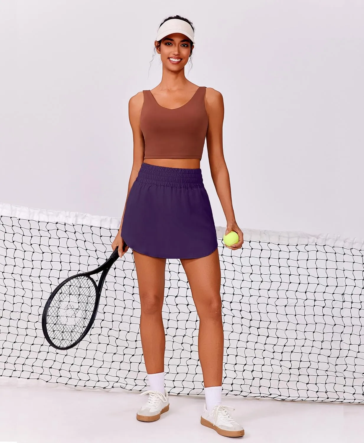 PINSPARK Golf Skirts for Women High Elastic Waisted Athletic Skort 2 Pockets Curved Hem Tennis Skirt for Pickleball Workout