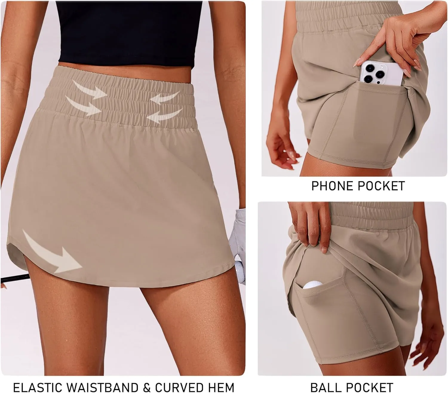 PINSPARK Golf Skirts for Women High Elastic Waisted Athletic Skort 2 Pockets Curved Hem Tennis Skirt for Pickleball Workout
