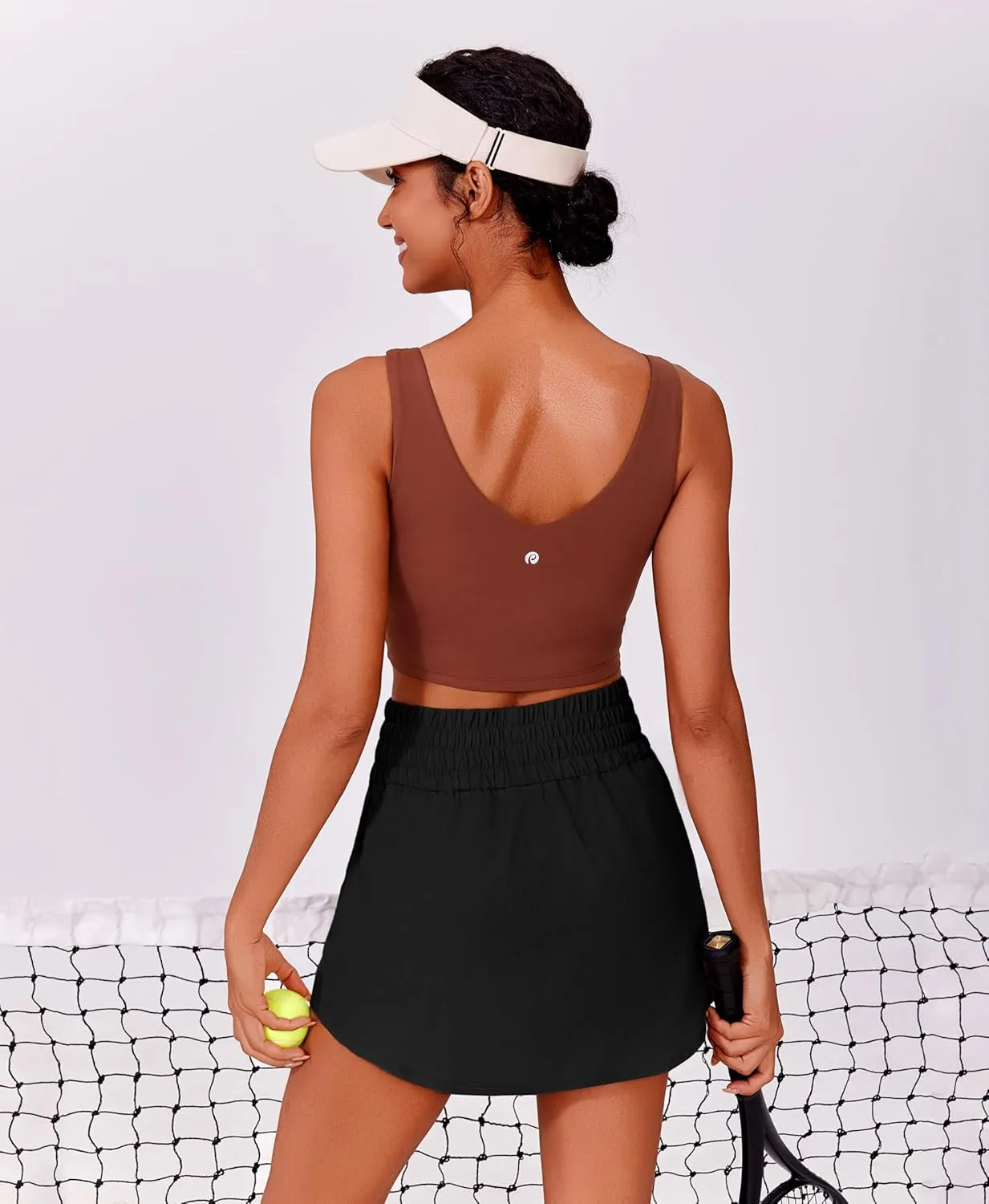 PINSPARK Golf Skirts for Women High Elastic Waisted Athletic Skort 2 Pockets Curved Hem Tennis Skirt for Pickleball Workout