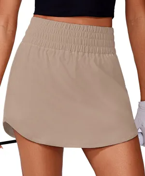 PINSPARK Golf Skirts for Women High Elastic Waisted Athletic Skort 2 Pockets Curved Hem Tennis Skirt for Pickleball Workout