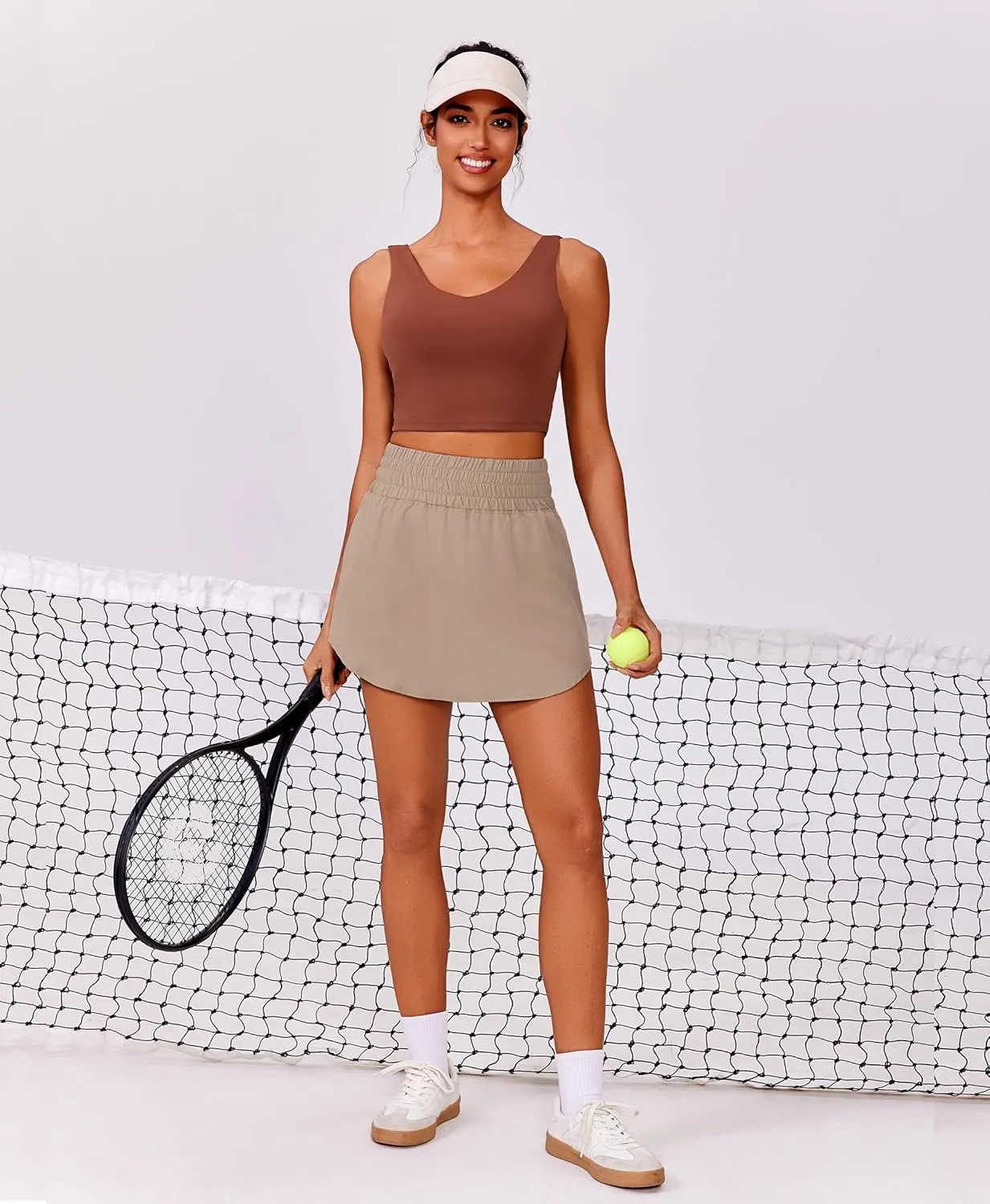 PINSPARK Golf Skirts for Women High Elastic Waisted Athletic Skort 2 Pockets Curved Hem Tennis Skirt for Pickleball Workout