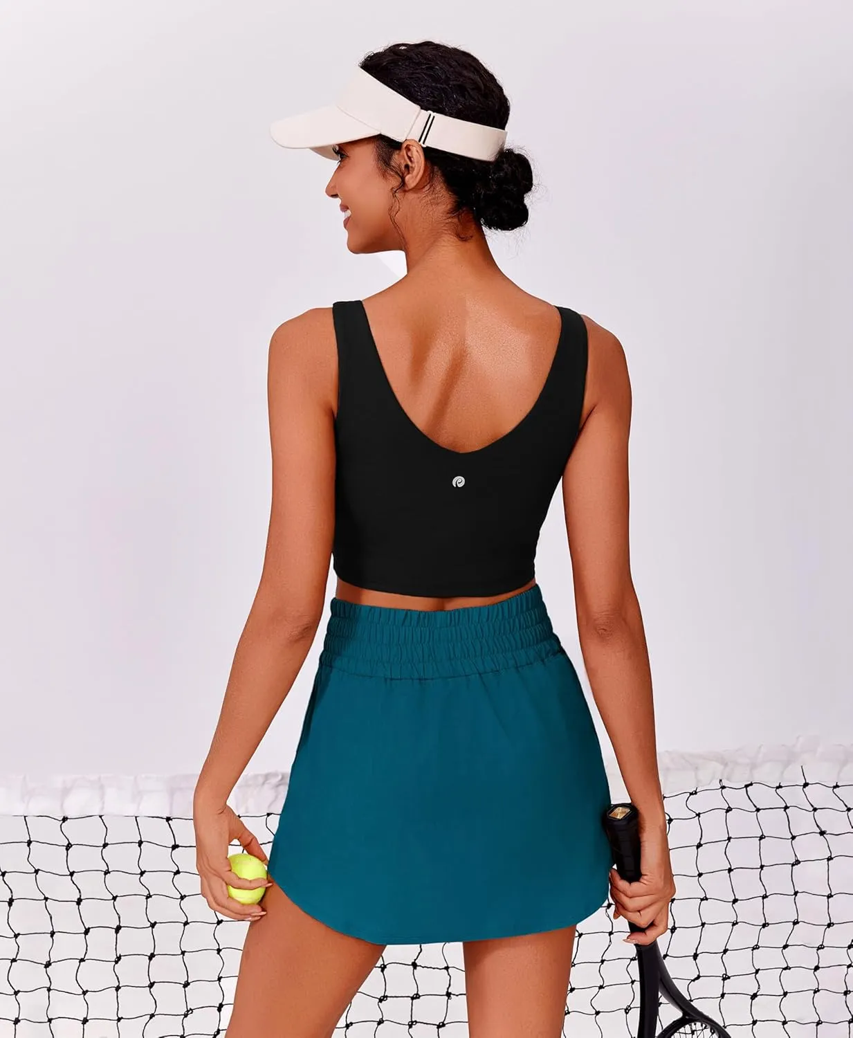 PINSPARK Golf Skirts for Women High Elastic Waisted Athletic Skort 2 Pockets Curved Hem Tennis Skirt for Pickleball Workout