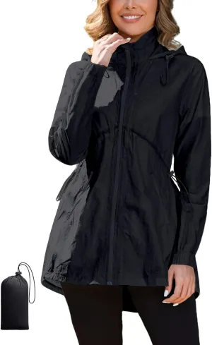 PITINAN Womens Rain Jacket Lightweight Waterproof Jacket With Hood Outdoor Packable Raincoat with Pockets S-XXL