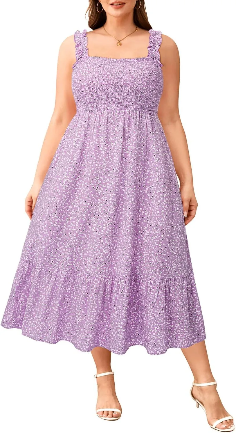 Plus Size Summer Dress - Sun Boho Beach Casual Floral Spaghetti Strap Sleeveless Long Maxi Dresses