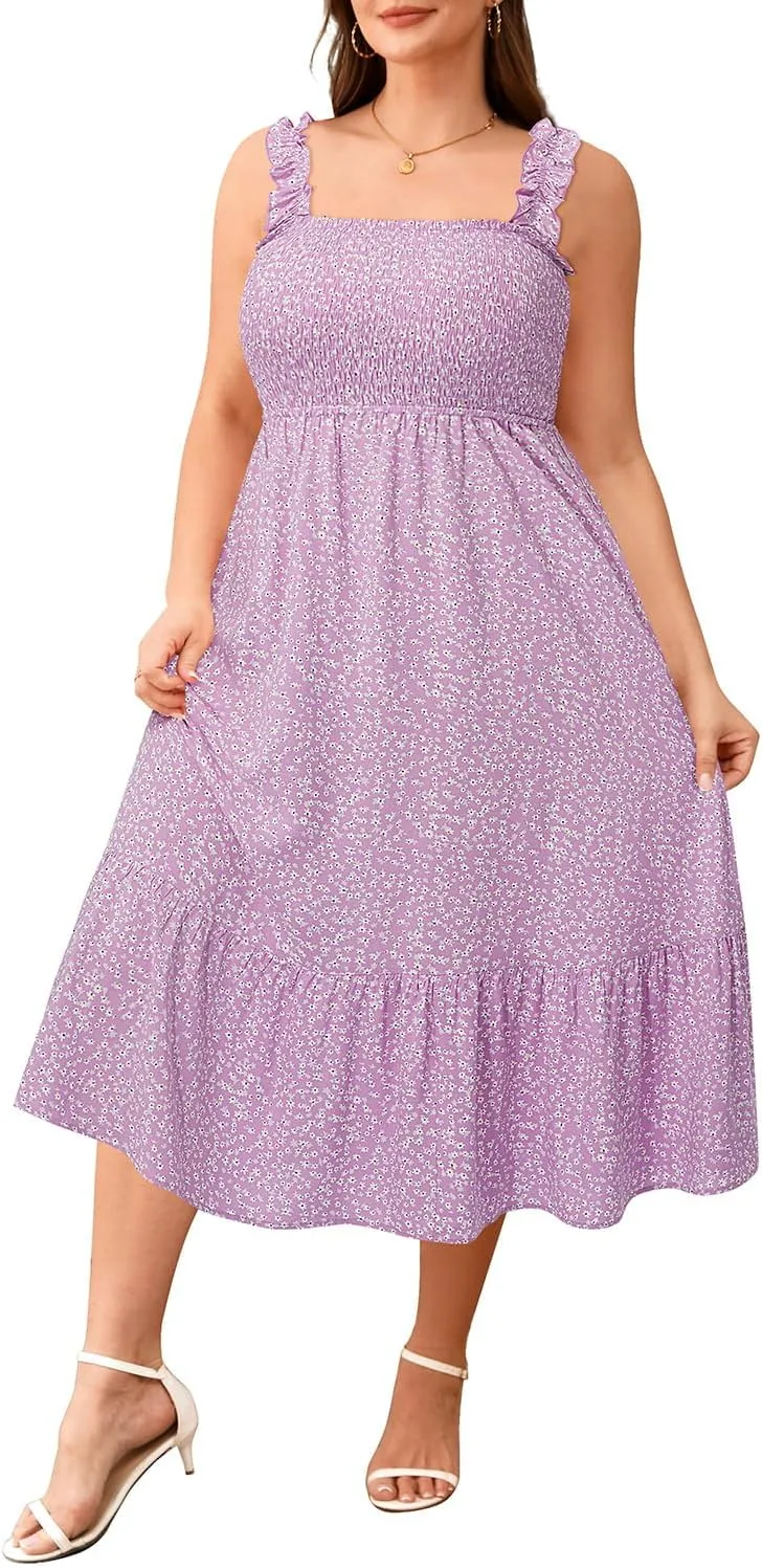 Plus Size Summer Dress - Sun Boho Beach Casual Floral Spaghetti Strap Sleeveless Long Maxi Dresses