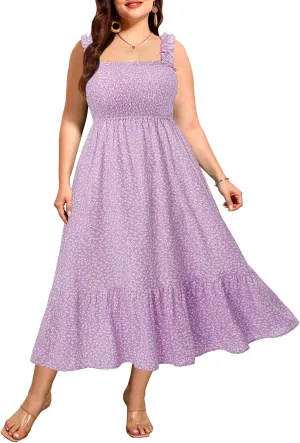 Plus Size Summer Dress - Sun Boho Beach Casual Floral Spaghetti Strap Sleeveless Long Maxi Dresses