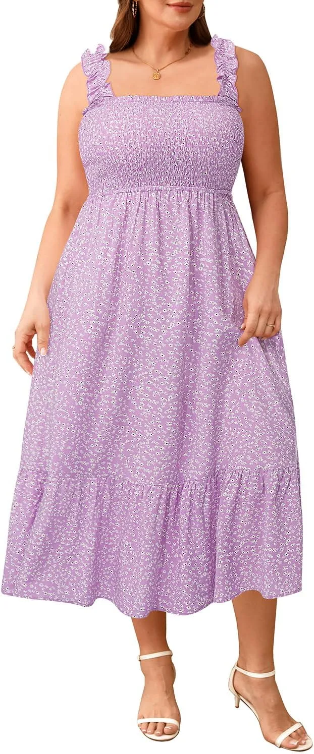 Plus Size Summer Dress - Sun Boho Beach Casual Floral Spaghetti Strap Sleeveless Long Maxi Dresses