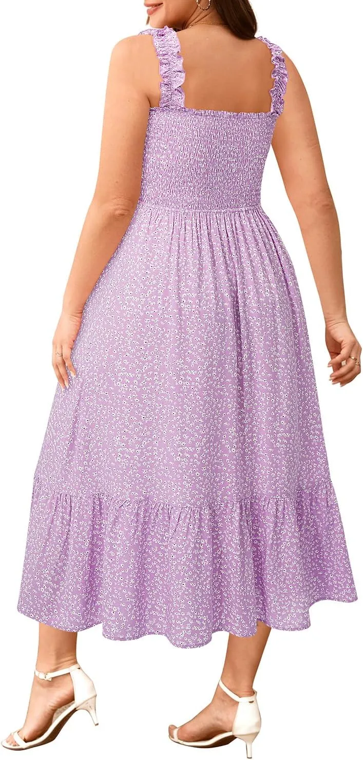 Plus Size Summer Dress - Sun Boho Beach Casual Floral Spaghetti Strap Sleeveless Long Maxi Dresses