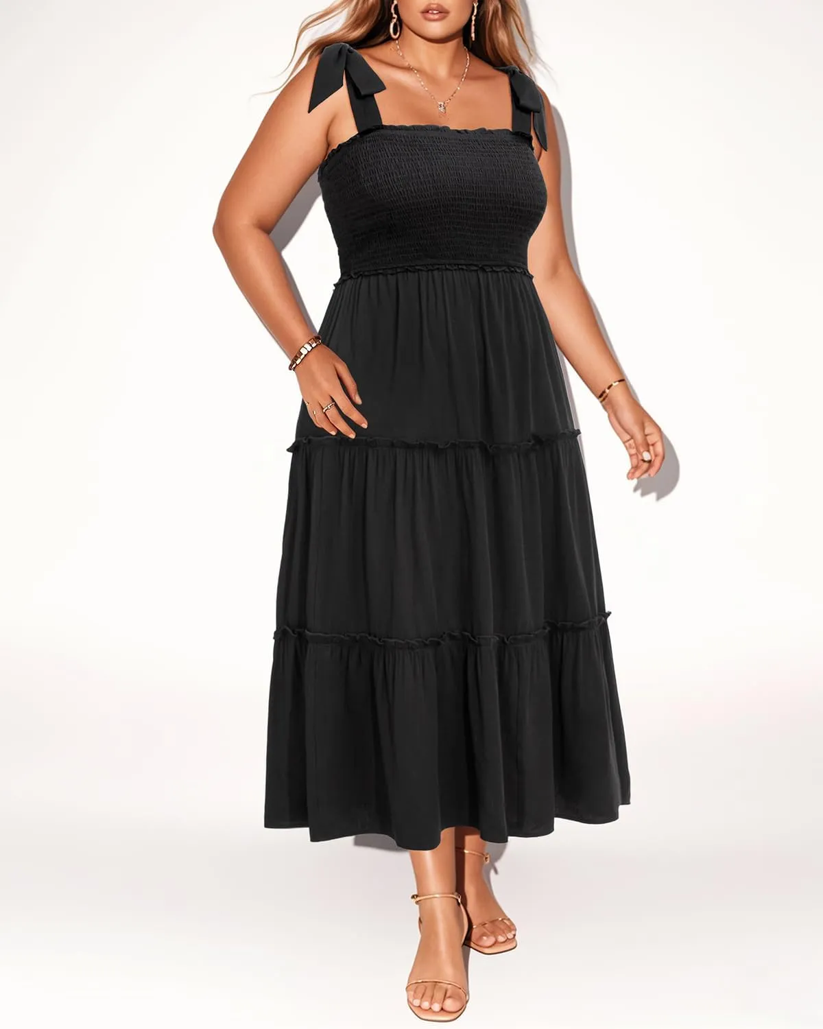 Plus Size Summer Dress - Sun Boho Beach Casual Floral Tiered Smocked Long Maxi Dresses