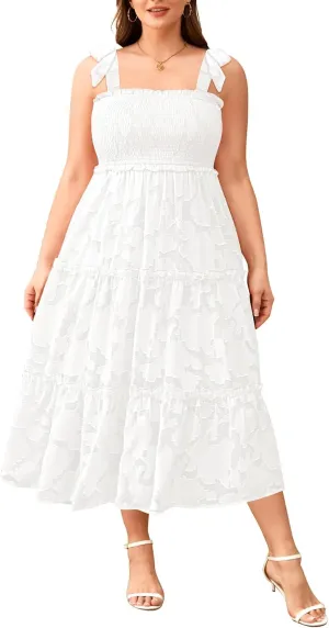 Plus Size Summer Dress - Sun Boho Beach Casual Floral Tiered Smocked Long Maxi Dresses