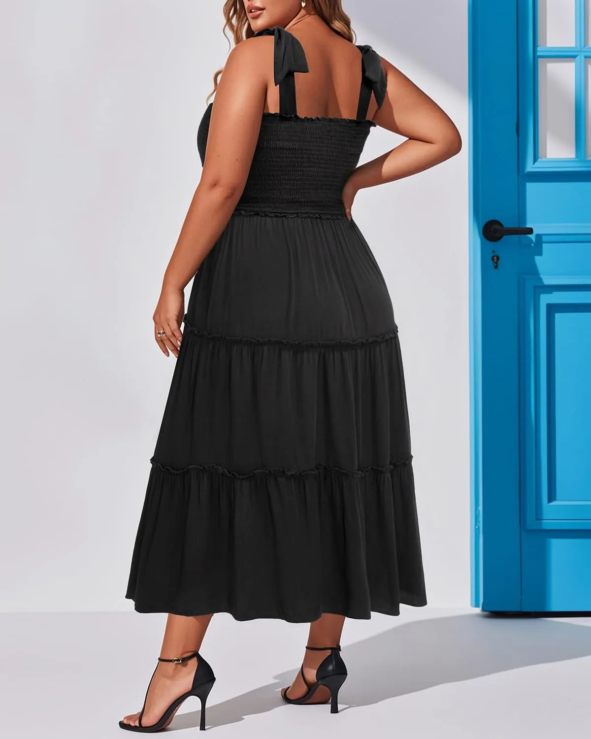 Plus Size Summer Dress - Sun Boho Beach Casual Floral Tiered Smocked Long Maxi Dresses