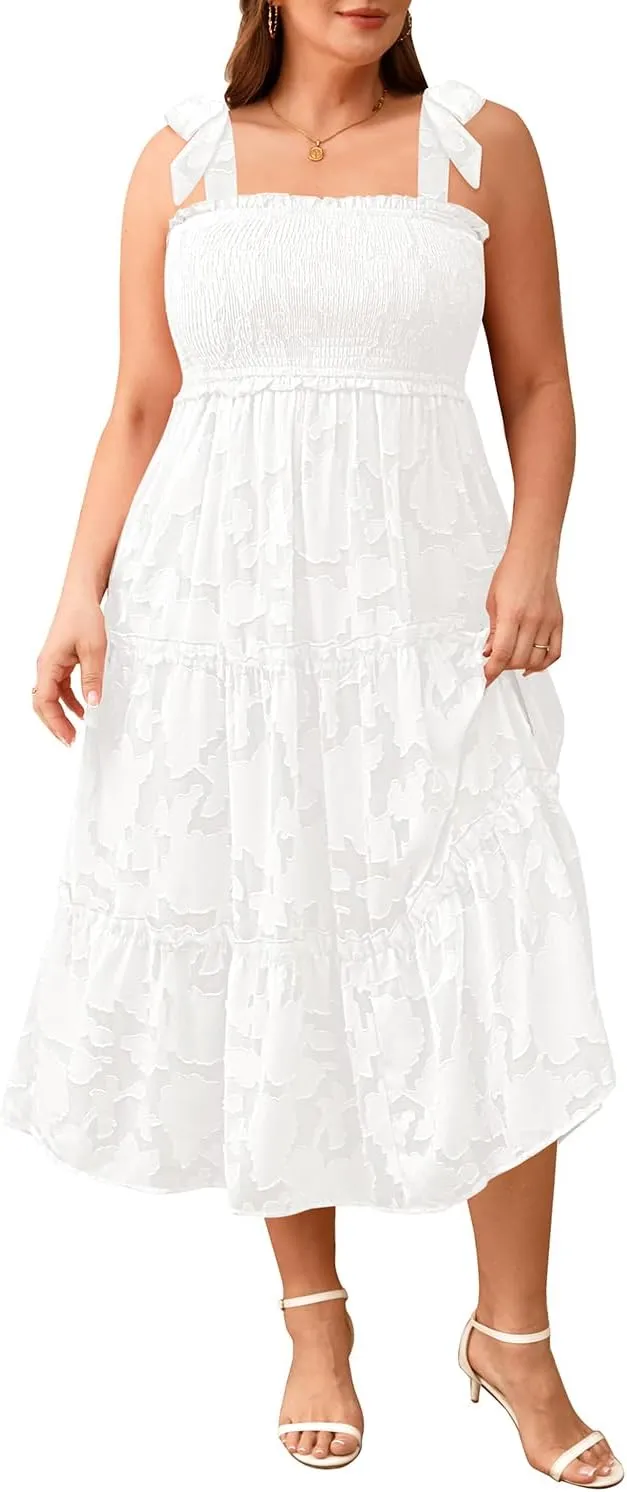 Plus Size Summer Dress - Sun Boho Beach Casual Floral Tiered Smocked Long Maxi Dresses