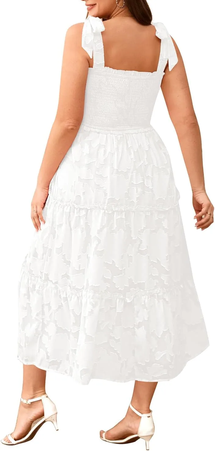 Plus Size Summer Dress - Sun Boho Beach Casual Floral Tiered Smocked Long Maxi Dresses