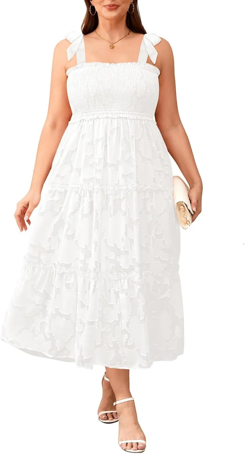 Plus Size Summer Dress - Sun Boho Beach Casual Floral Tiered Smocked Long Maxi Dresses