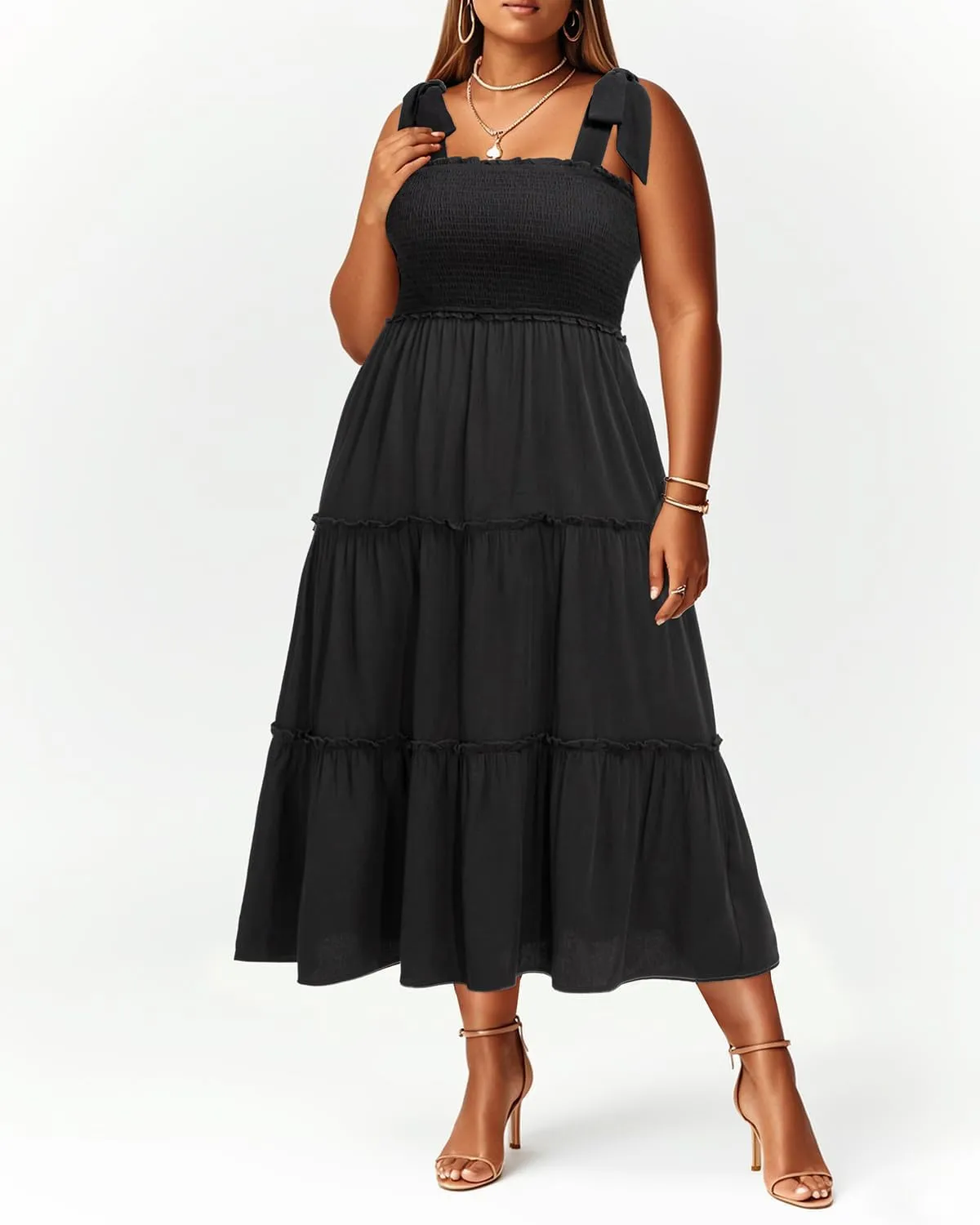 Plus Size Summer Dress - Sun Boho Beach Casual Floral Tiered Smocked Long Maxi Dresses