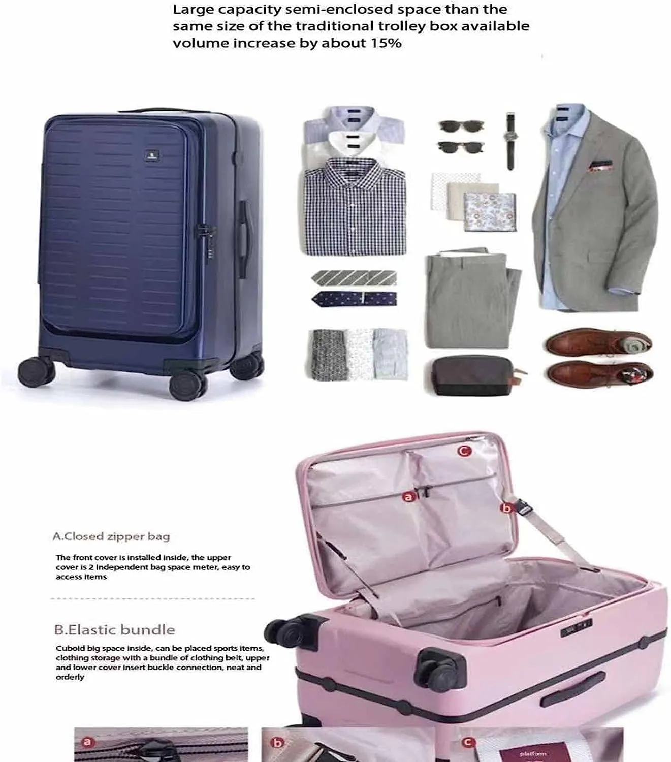 Portable Suitcase, Aluminum Frame Suitcase with Wheels, TSA Combination Lock Trolley Suitcase Suitable for Travel and Holiday, Black, 43*36*70CM