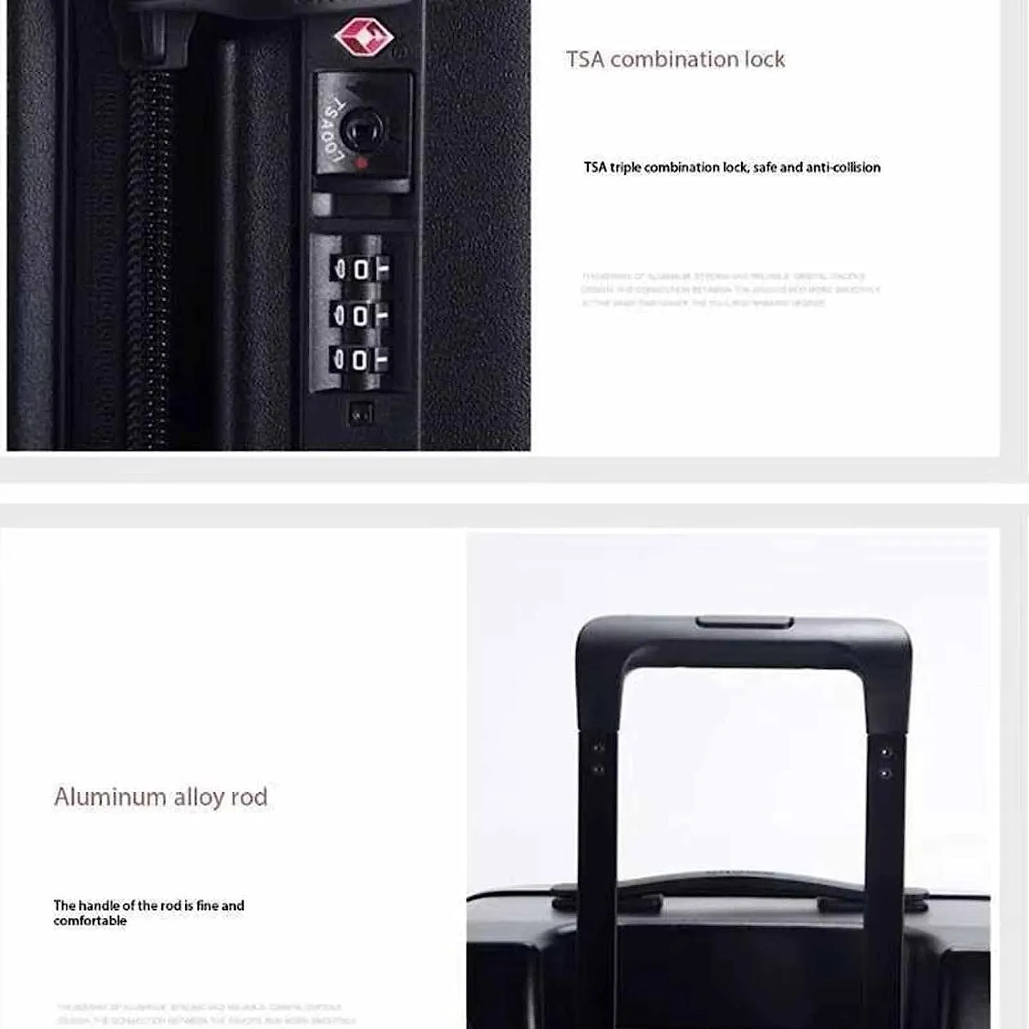 Portable Suitcase, Aluminum Frame Suitcase with Wheels, TSA Combination Lock Trolley Suitcase Suitable for Travel and Holiday, Black, 43*36*70CM