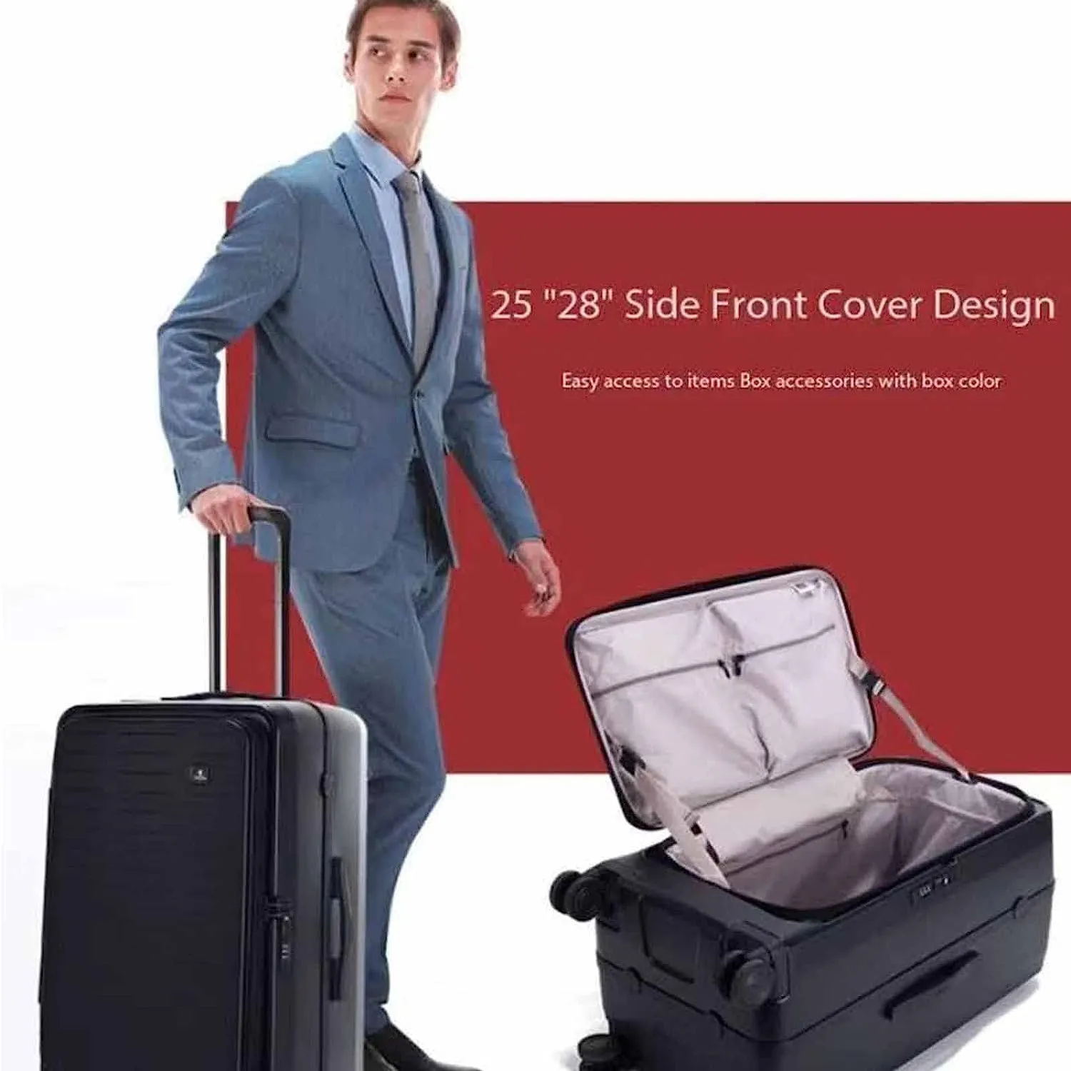 Portable Suitcase, Aluminum Frame Suitcase with Wheels, TSA Combination Lock Trolley Suitcase Suitable for Travel and Holiday, Black, 43*36*70CM