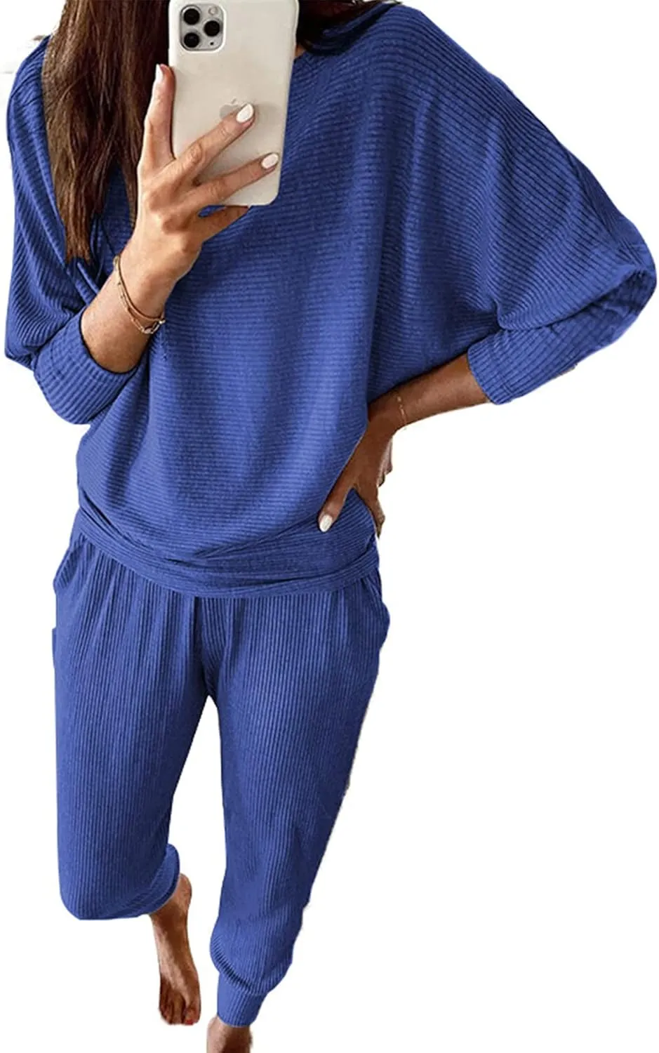 PRETTYGARDEN Women's Fall 2 Piece Outfits Fashion Sweatsuit Long Sleeve Pullover Pants Ribbed Spring Matching Lounge Set