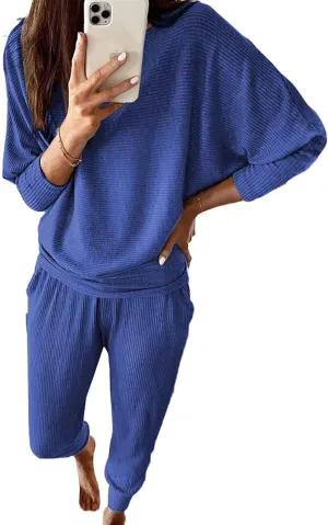 PRETTYGARDEN Women's Fall 2 Piece Outfits Fashion Sweatsuit Long Sleeve Pullover Pants Ribbed Spring Matching Lounge Set
