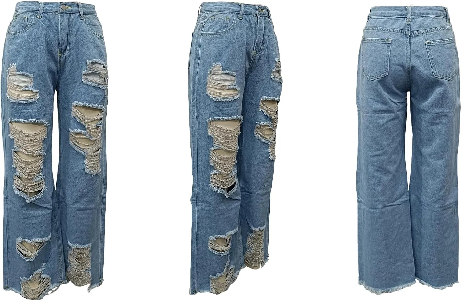 Ptorlio Women's Ripped Jeans Y2k Straight Wide Leg High Waisted Jean Distressed Baggy Denim Pants
