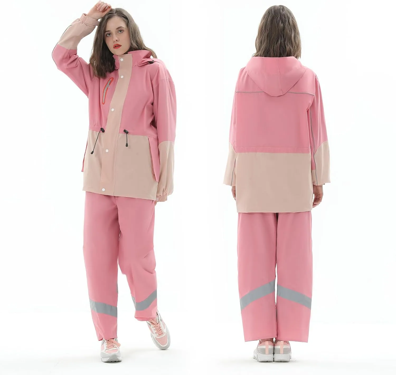 Rain Suit for Women, Waterproof Rain Jacket & Trouser with Reflective Srtip, Rain Gear for All-Sport Anti-storm