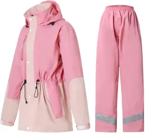 Rain Suit for Women, Waterproof Rain Jacket & Trouser with Reflective Srtip, Rain Gear for All-Sport Anti-storm