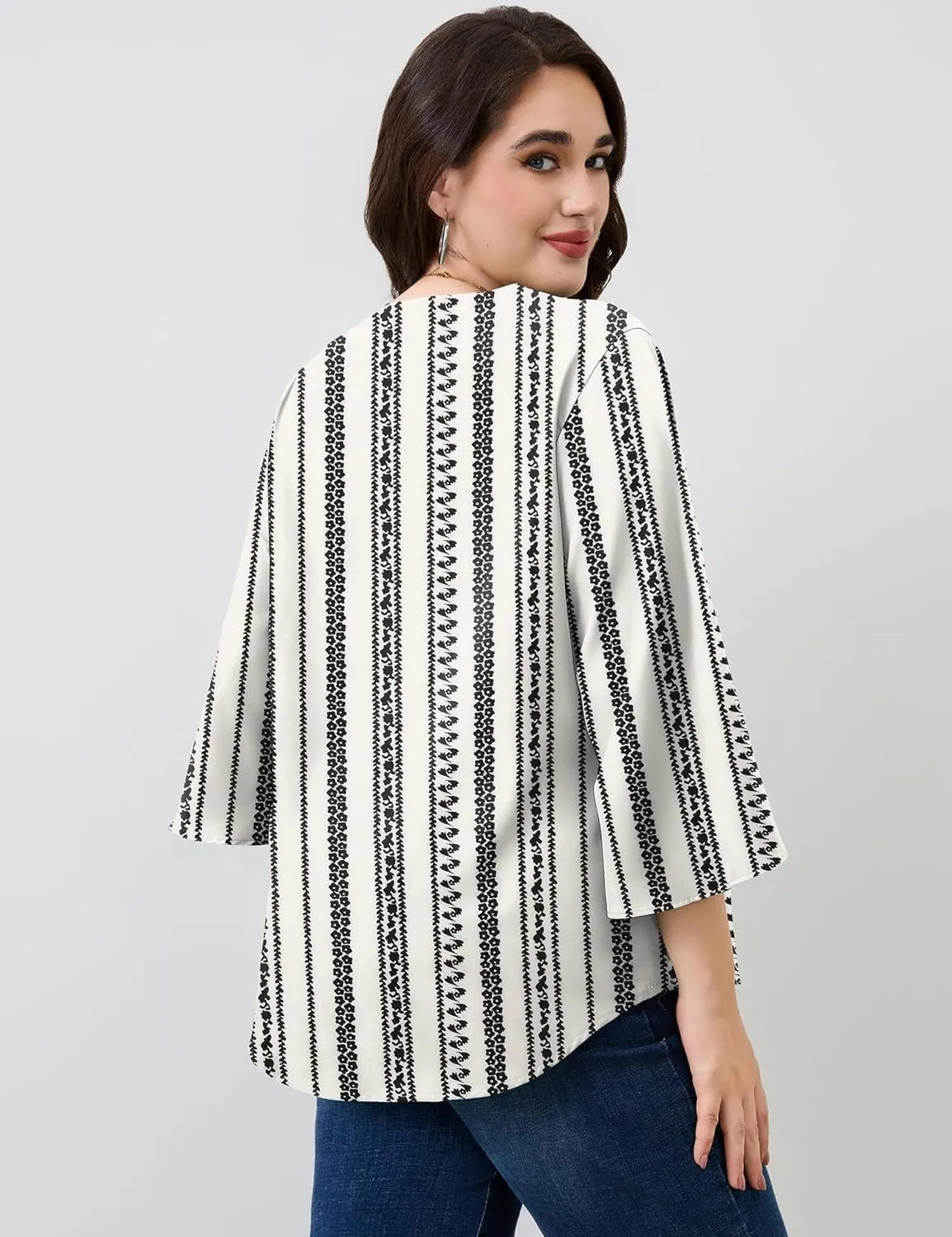 Romanstii Plus Size 3/4 Length Sleeve Womens Tops V-Neck Flowy Blouses Business Casual Summer Shirts 2025