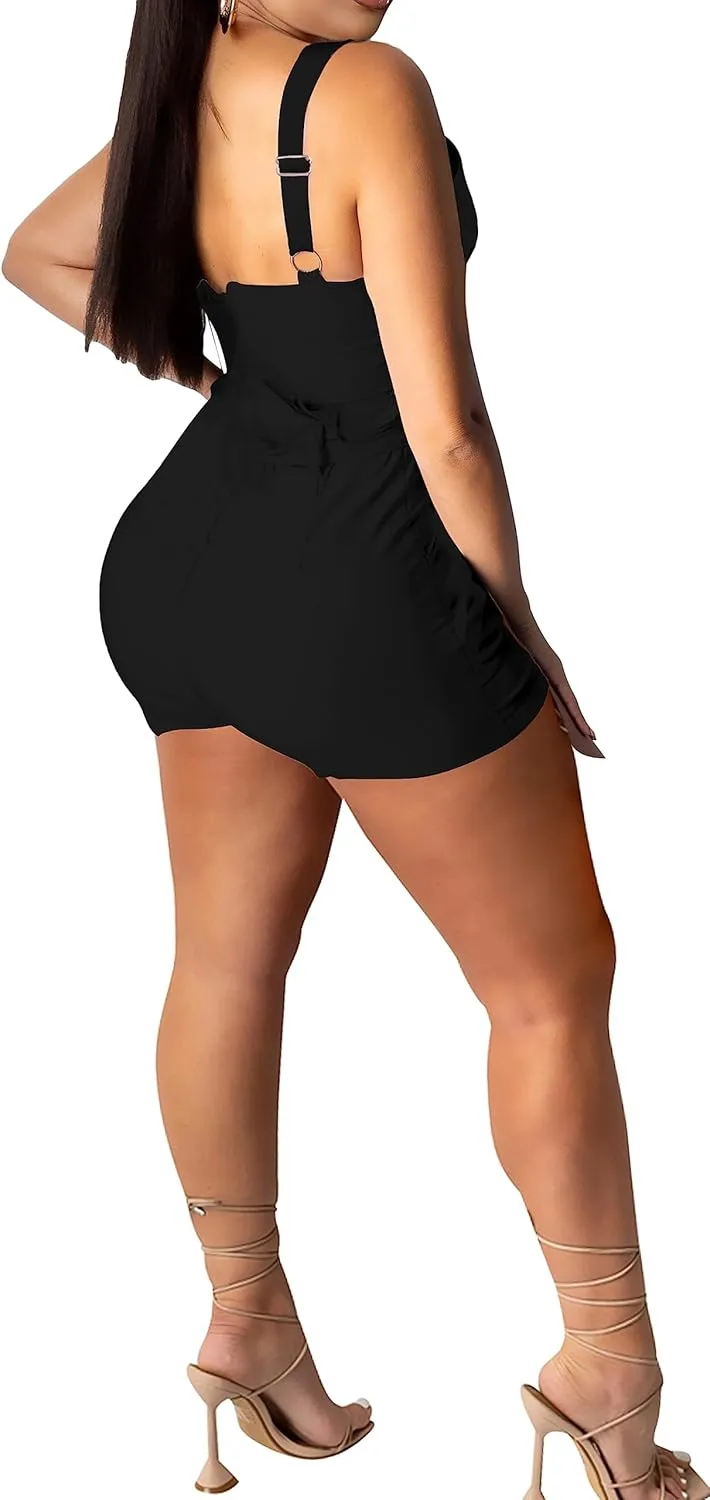 Rompers for Women Sexy Summer Casual Straps Short Pants Jumpsuits with Pockets Zipper
