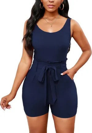 Rompers for Women Sexy Summer Casual Straps Short Pants Jumpsuits with Pockets Zipper