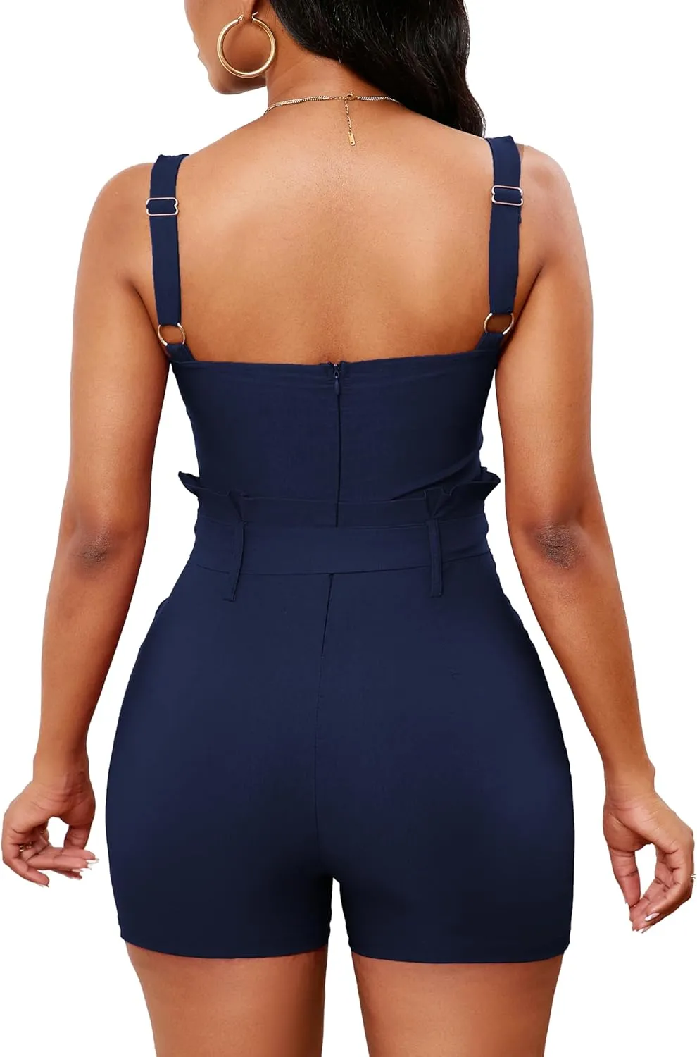Rompers for Women Sexy Summer Casual Straps Short Pants Jumpsuits with Pockets Zipper