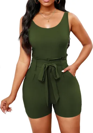 Rompers for Women Sexy Summer Casual Straps Short Pants Jumpsuits with Pockets Zipper
