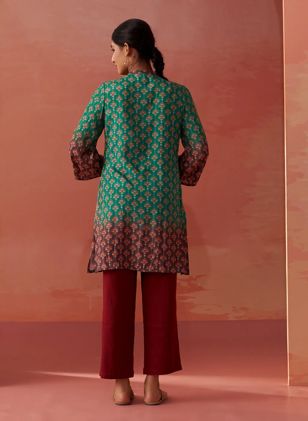 Safeera Green Printed Viscose Top for Women