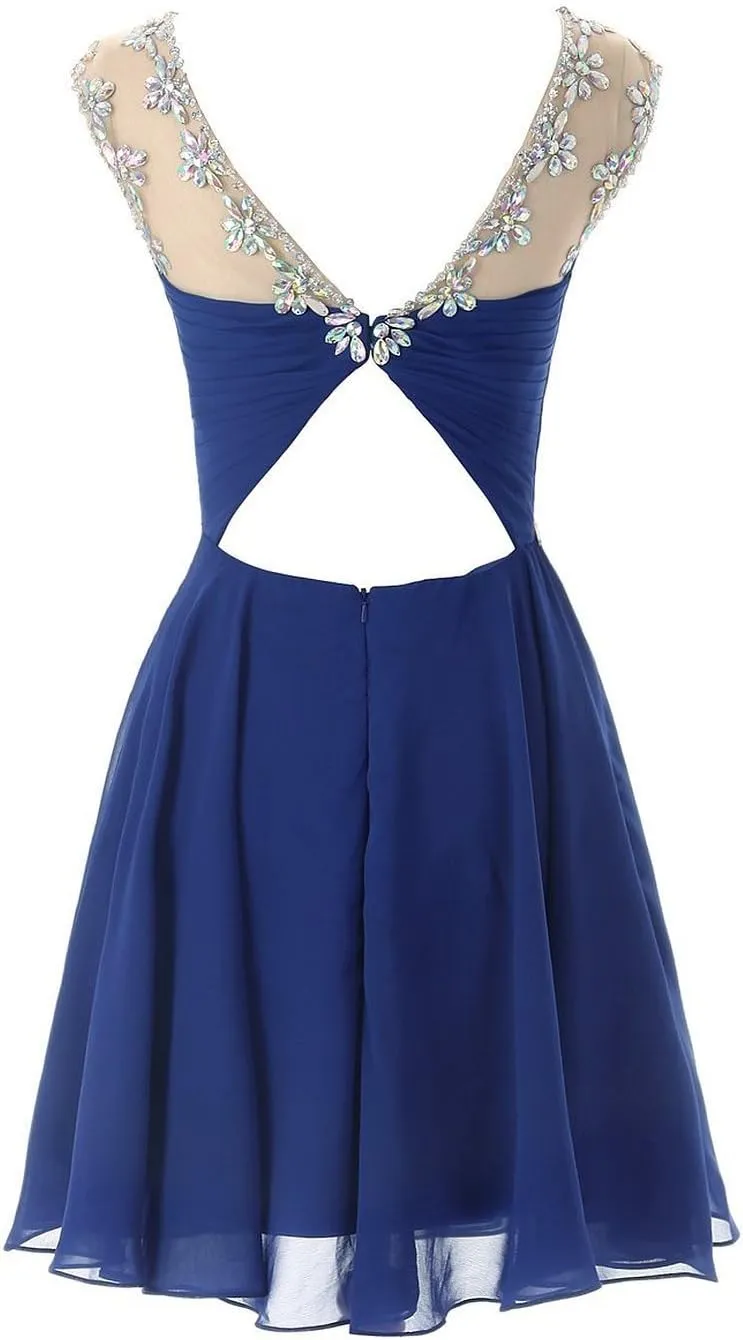 Sarahbridal Short Glitter Prom Dresses Sheer Tulle Sequins Evening Ball Gowns Beaded Sparkly Party Homecoming Dress