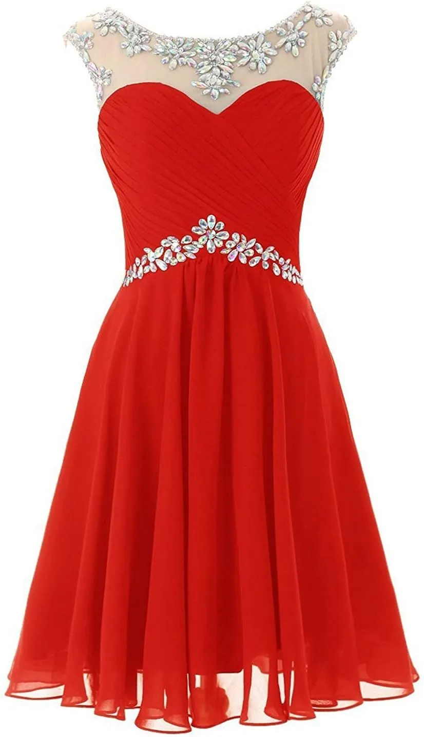 Sarahbridal Short Glitter Prom Dresses Sheer Tulle Sequins Evening Ball Gowns Beaded Sparkly Party Homecoming Dress