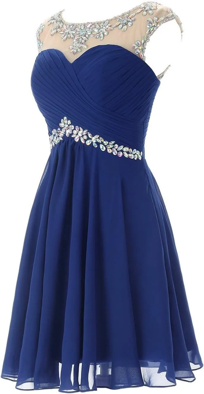 Sarahbridal Short Glitter Prom Dresses Sheer Tulle Sequins Evening Ball Gowns Beaded Sparkly Party Homecoming Dress