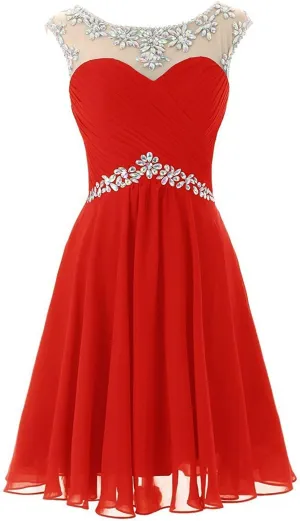 Sarahbridal Short Glitter Prom Dresses Sheer Tulle Sequins Evening Ball Gowns Beaded Sparkly Party Homecoming Dress