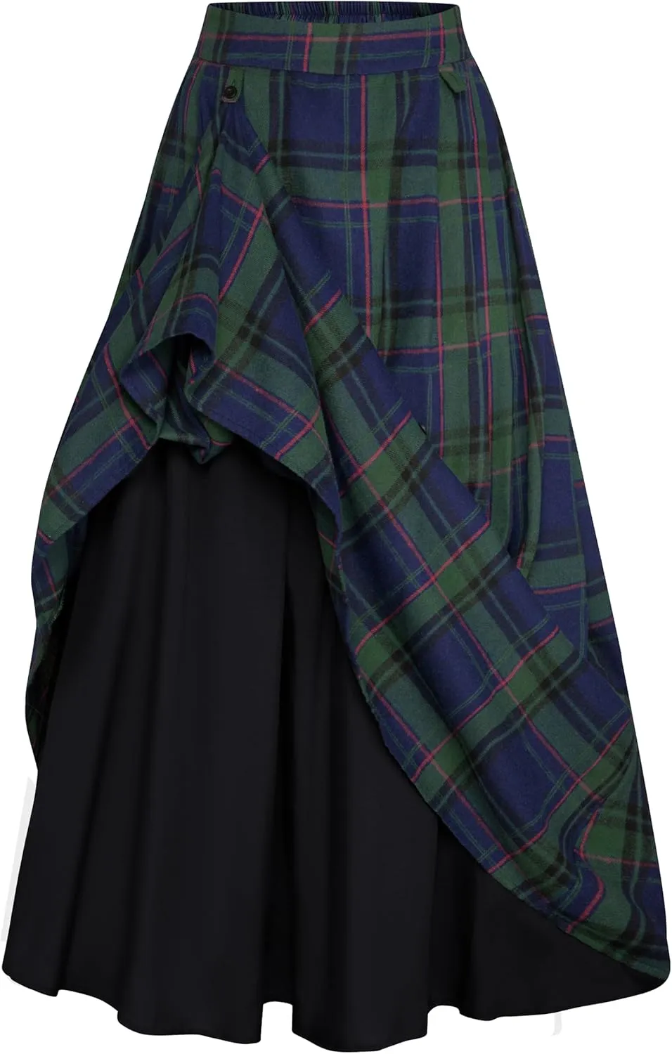 Scarlet Darkness Plaid Skirts for Women High Waist Long Skirt with Pockets