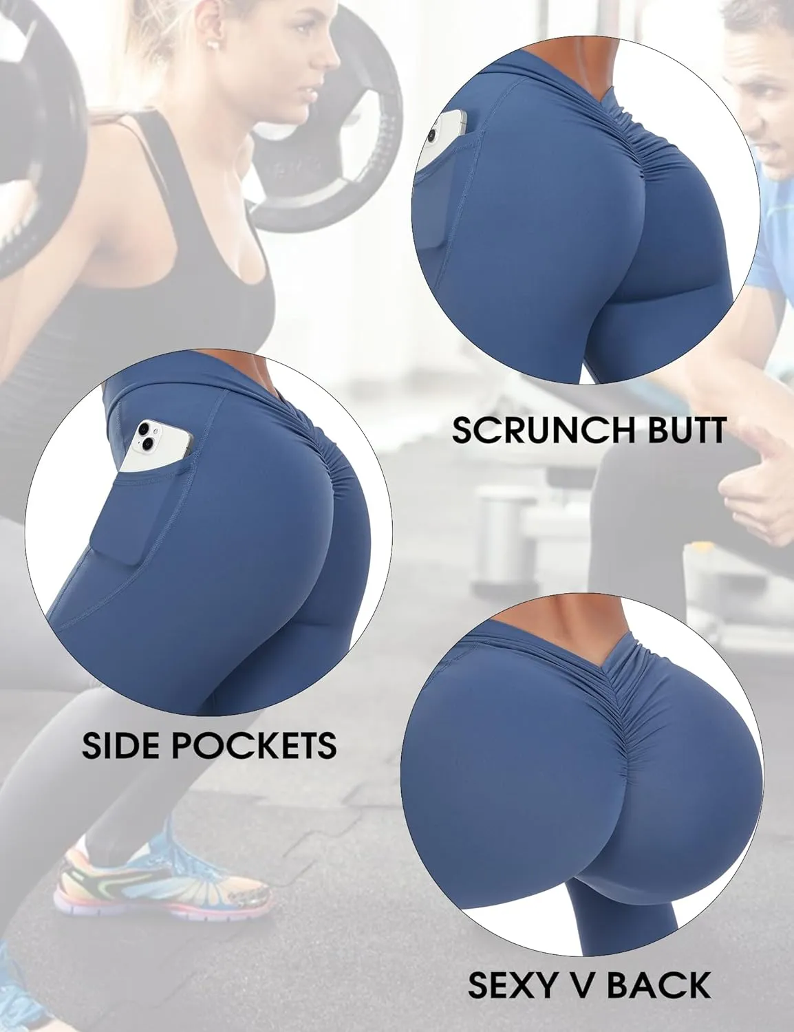 Scrunch Butt Lifting V Back Leggings for Women with Pockets Buttery Soft High Waist Booty Workout Yoga Pants