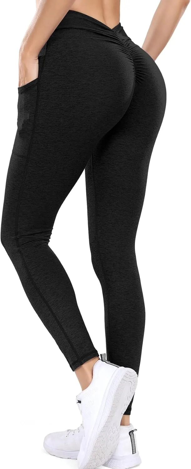 SEASUM Viral V Back Leggings for Women Curves Scrunch Butt Lifting Workout Yoga Pants High Waisted Gym Booty Tights