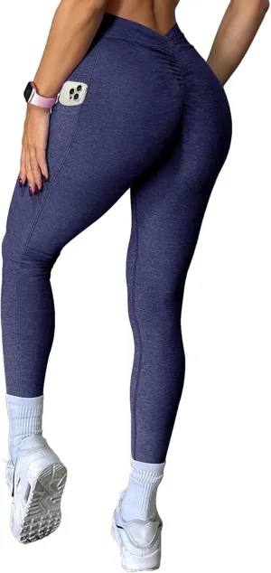 SEASUM Viral V Back Leggings for Women Curves Scrunch Butt Lifting Workout Yoga Pants High Waisted Gym Booty Tights