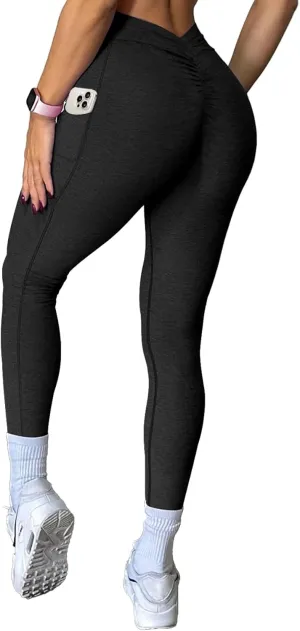 SEASUM Viral V Back Leggings for Women Curves Scrunch Butt Lifting Workout Yoga Pants High Waisted Gym Booty Tights