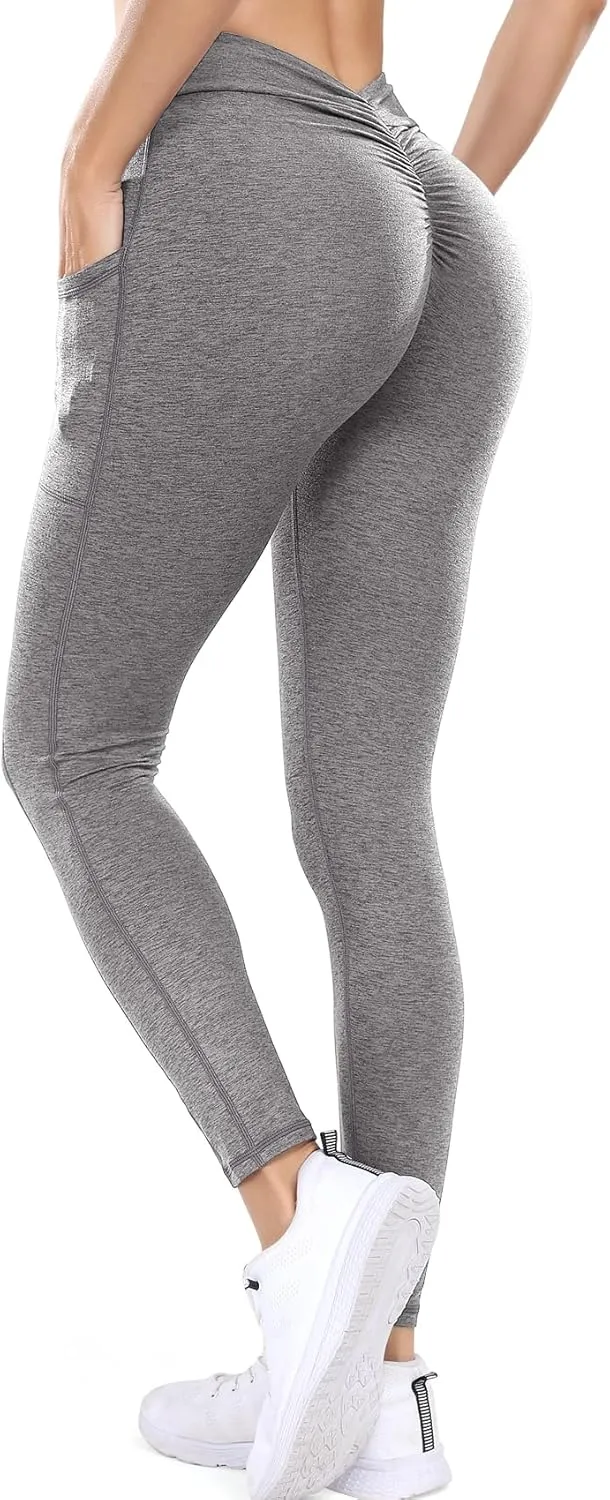 SEASUM Viral V Back Leggings for Women Curves Scrunch Butt Lifting Workout Yoga Pants High Waisted Gym Booty Tights