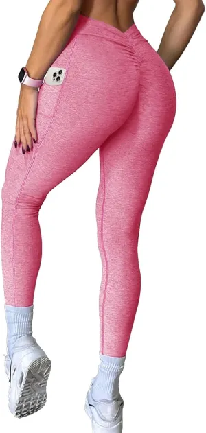SEASUM Viral V Back Leggings for Women Curves Scrunch Butt Lifting Workout Yoga Pants High Waisted Gym Booty Tights
