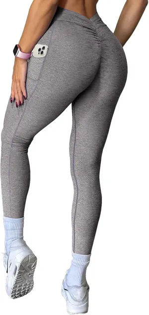 SEASUM Viral V Back Leggings for Women Curves Scrunch Butt Lifting Workout Yoga Pants High Waisted Gym Booty Tights