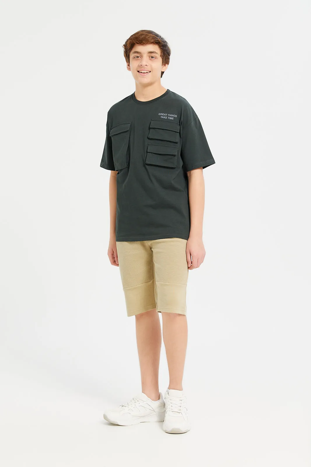 Senior Boys Beige Biker Knee Active Shorts