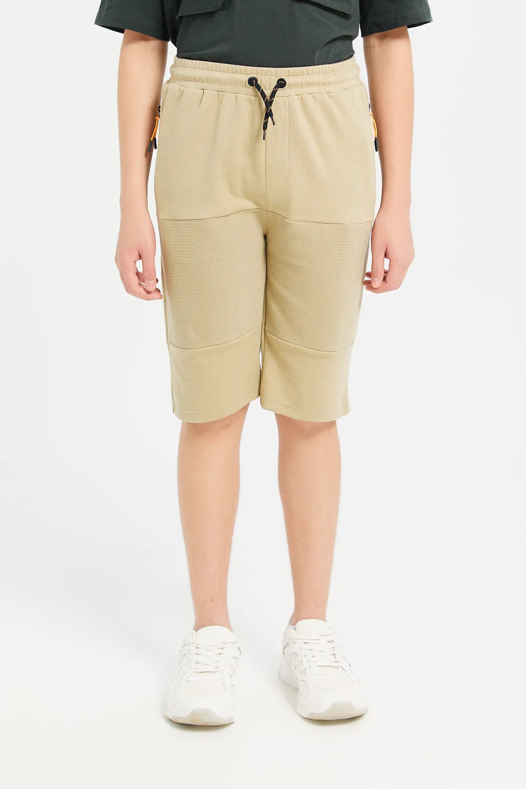 Senior Boys Beige Biker Knee Active Shorts