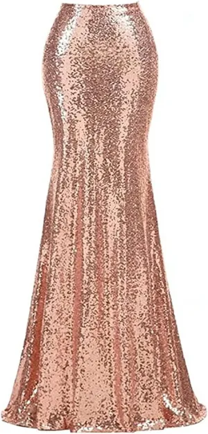 Sequin Mermaid Skirts for Women High Waist Glitter Maxi Skirts Dresses